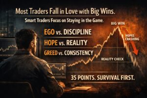 Trading desk with charts representing disciplined trading and market strategy.